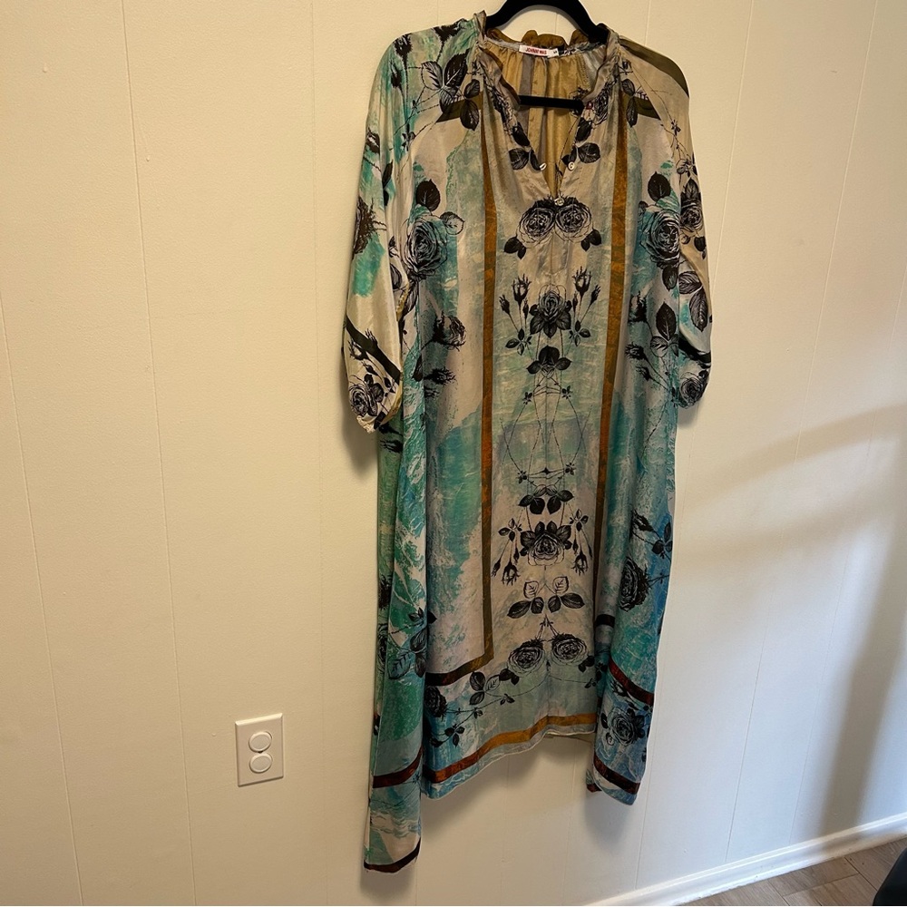 NWOT Johnny Was Silk Teal and Floral Maxi Dress